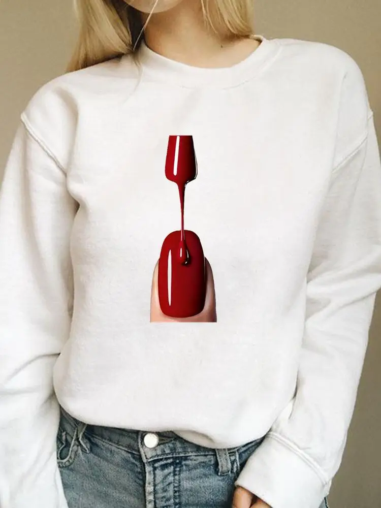 

Sweatshirts Casual Print Autumn Spring Fashion Female Nail Art Love Style Lovely Women Long Sleeve Clothing Graphic Pullovers