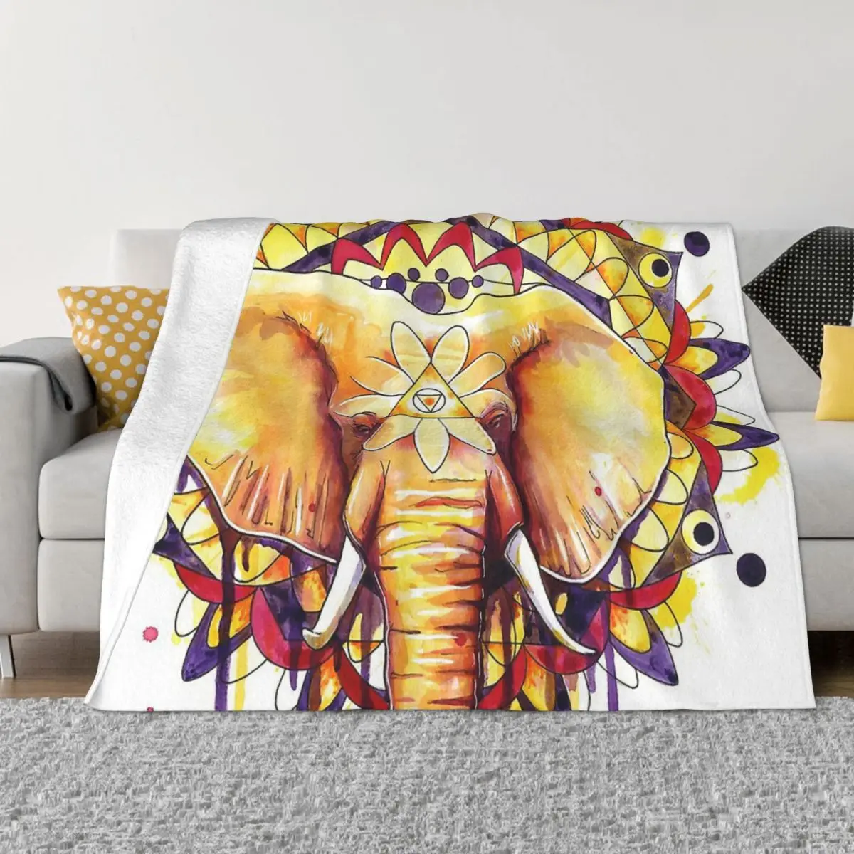 

Фланелевое покрывало с изображением животных, слона, мандалы, уютное мягкое флисовое покрывало