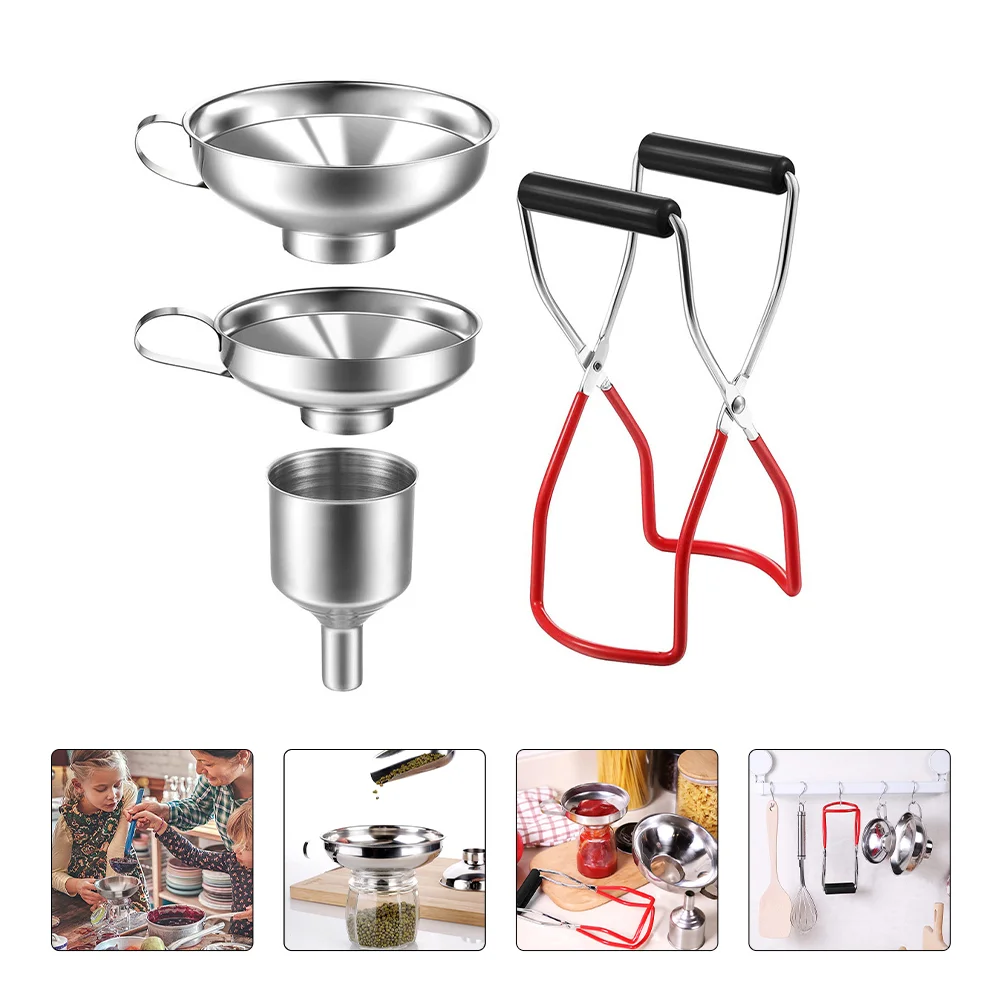 

Funnel Jar Lifter Canning Kitchen Tong Steel Set Bottle Stainless Can Grip Picker Clamp Hot Dish Lift Handle Wide Mouth Tongs