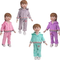 one piece kawaii autumn winter sportswear set plush fit 43cm boy american doll 18 inch doll baby toy accessories free shipping