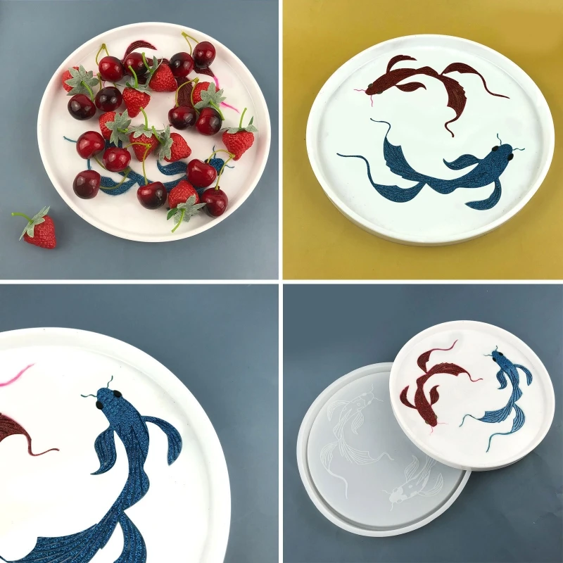 

124A Diy Crystal Large Tray Mold Small Koi Round Epoxy Resin Fruit Plate Dish Mold