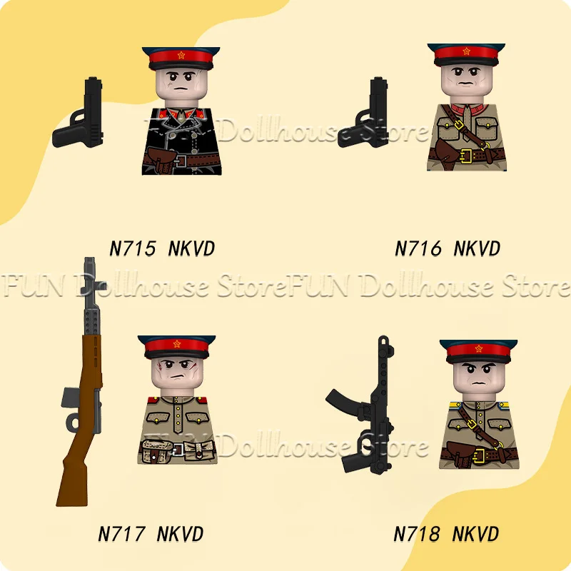 Фото Конструктор MOC: Фигурки советских солдат ВОВ, военачальники, офицеры пехоты, майоры, воины, с оружием и головными уборами. Подарок для мальчика. №2