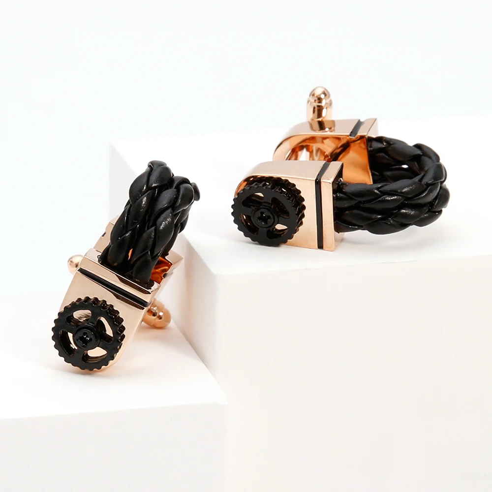 Cufflinks for Men TOMYE XK22S049 Luxury Black Leather Gold Formal Business Casual Dress Shirt Buttons Wedding Gift Cuff Links