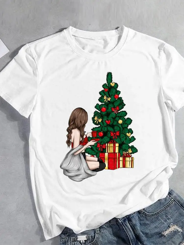 

Подарочная трендовая Милая стильная Рождественская футболка с коротким рукавом Новогодняя женская одежда праздничная модная футболка с графическим принтом женские футболки
