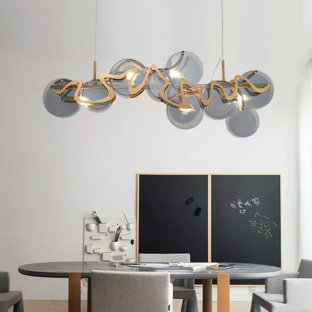 

New post-modern light luxury simple dining room chandelier designer glass art living room round bar atmospheric bar chandelier