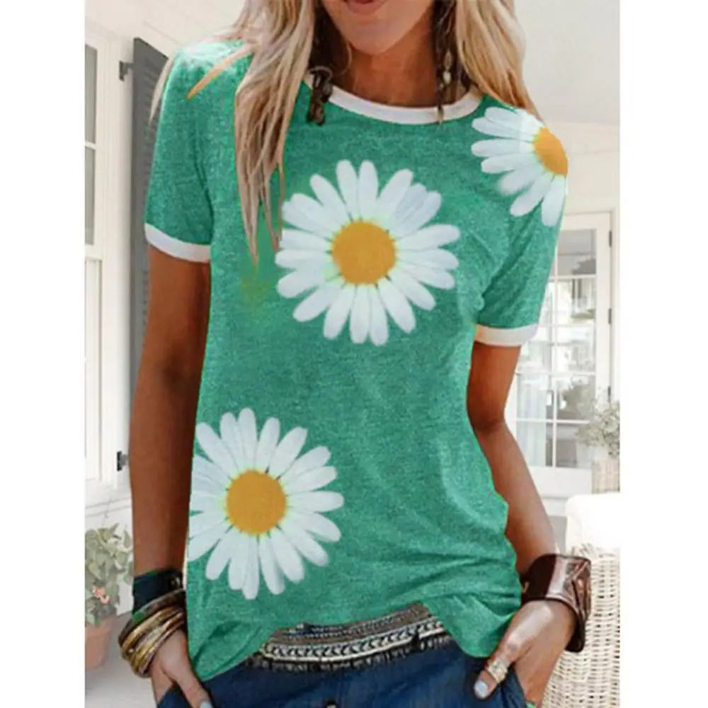 

Fashion Women Summer Sunflower Print Short Sleeve O Neck Loose Blouse T-shirt Print Short Sleeve O Neck Loose Blouse T-shirt