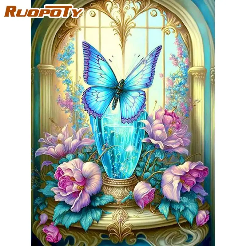 

RUOPOTY Coloring By Number Butterfly HandPainted Kits Drawing Canvas Pictures Oil Painting Animals Home Decoration
