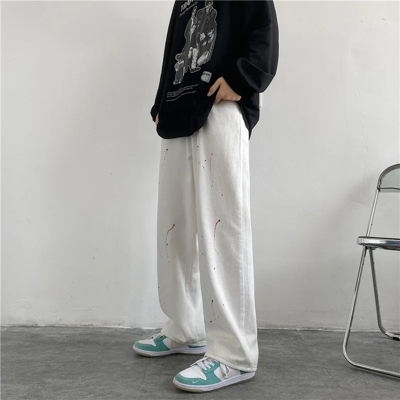 Ink Splash Print Men's Jeans Straight Loose Solid Color Casual Pants Y2k Korean Style Clothes Hot Sale Jeans Baggy Jeans