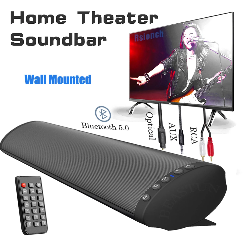 

Wall Mounted Home Theater Wireless Bluetooth Speakers PC TV Sound Bar Subwoofer Speaker+Remote Support RCA AUX TF USB OPT input