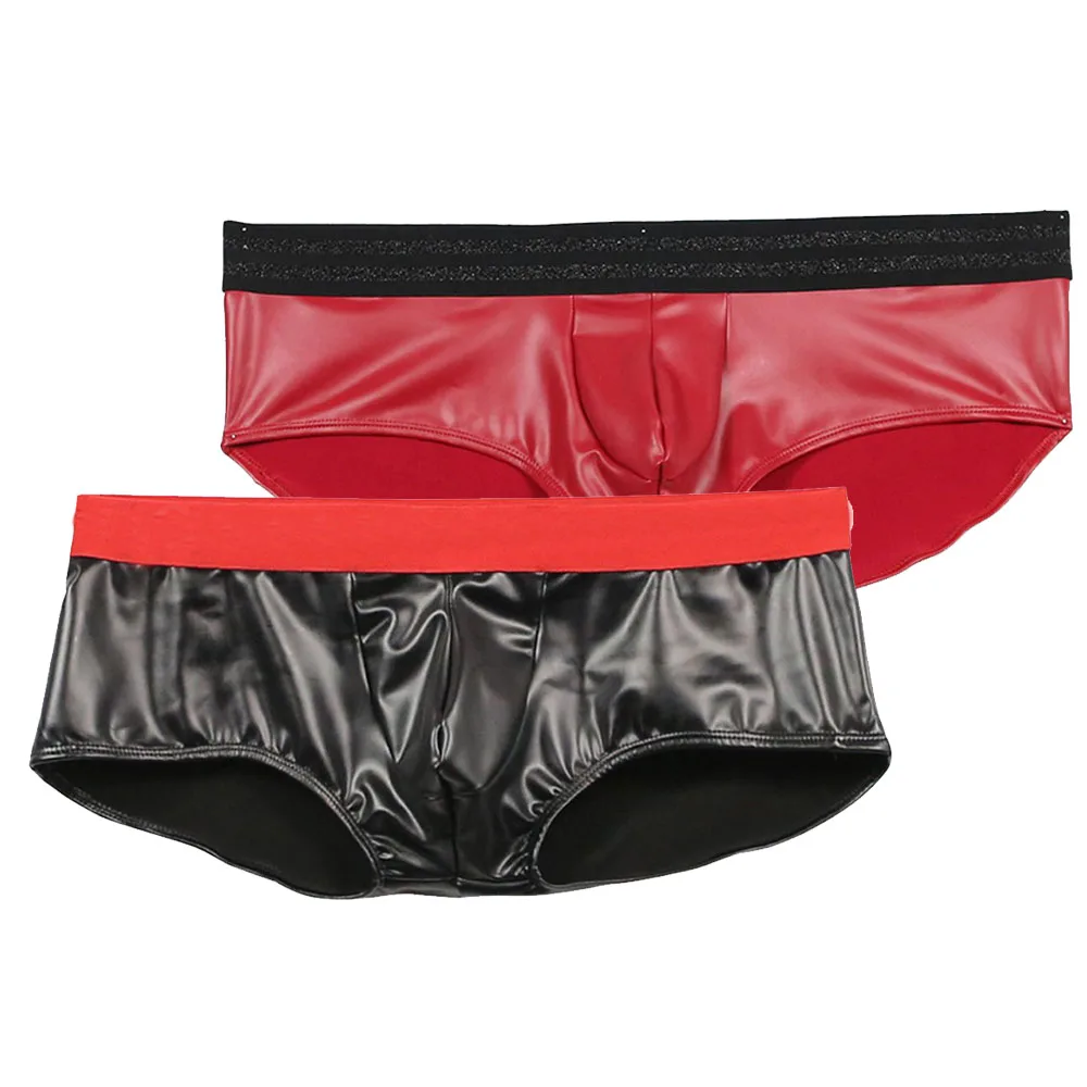

Patent Leather Boxer Men Lingerie Wet Look Panties Trunks Sexy Tight Stretch Shorts Boxer Briefs Underpants Party Clubwear A50