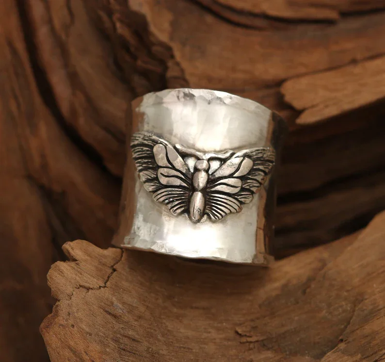 

Butterfly Ring, Wide Band Rings For Women, Animal Jewelry, Thumb Ring, Luna Moth, Butterfly Lovers Gifts For Her,