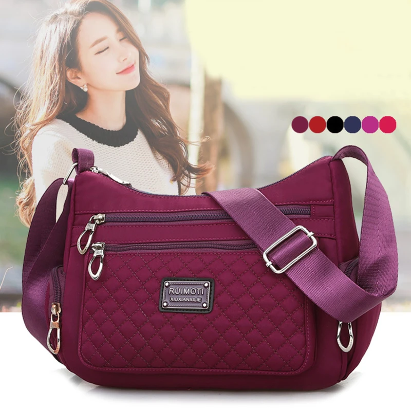 

Shoulder Bag Women Nylon Crossbody Bags Waterproof Plaid Messenger Bag Large Capacity Lady Handbags