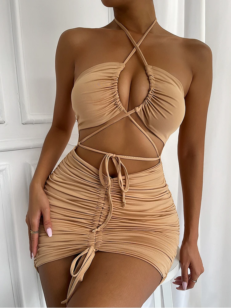 EVNISI Женское сексуальное мини-платье из полиэстера