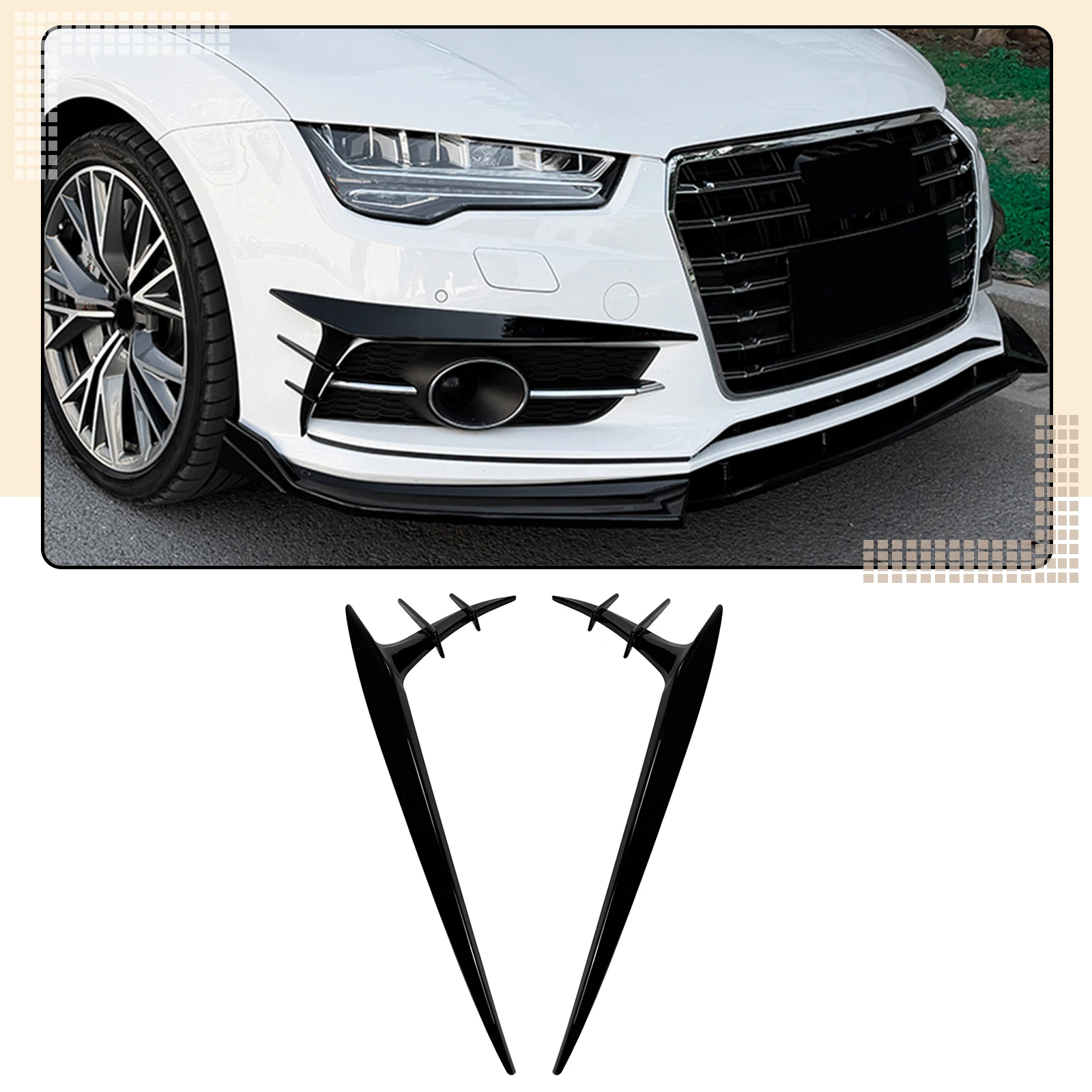 Фото 2 шт. накладки-сплиттеры на передний бампер (боковые канарды) для Audi A7 S7 C7 Sline 2015-2018