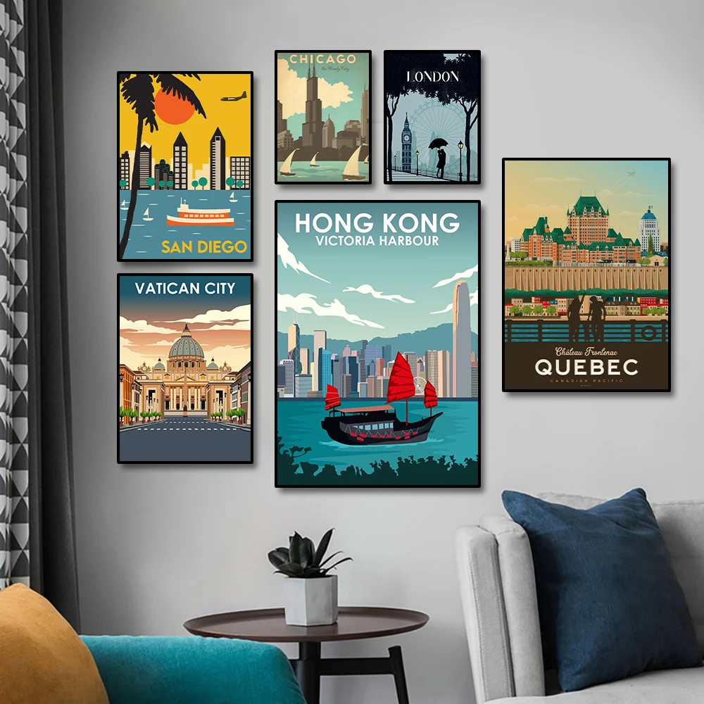 Постеры в минималистическом стиле с изображением города Чикаго Лондона