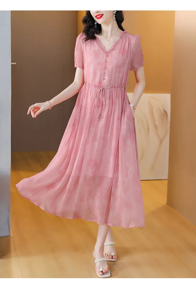 Женское винтажное шелковое платье свободного покроя повседневное однотонное