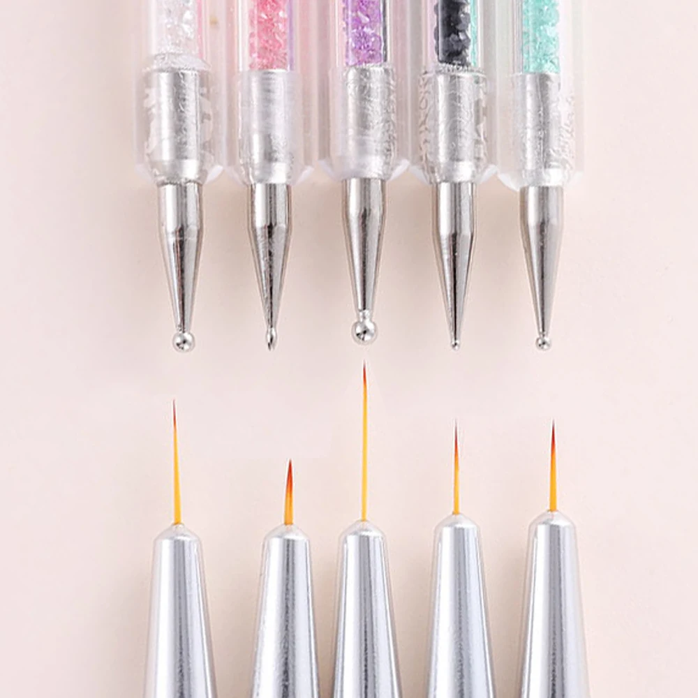 5 Pcs/Sets Nail Art Pen 2 In 1 Double Ends Dotting Drawing Painting UV Gel Liner Polish Brush Set Nail Art Dotting Tools