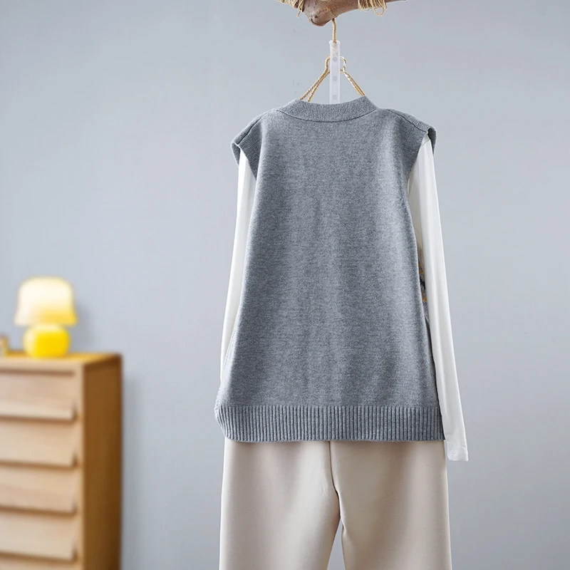 Жаккардовый свитер в стиле ретро жилет без рукавов женский кардиган ранняя осень