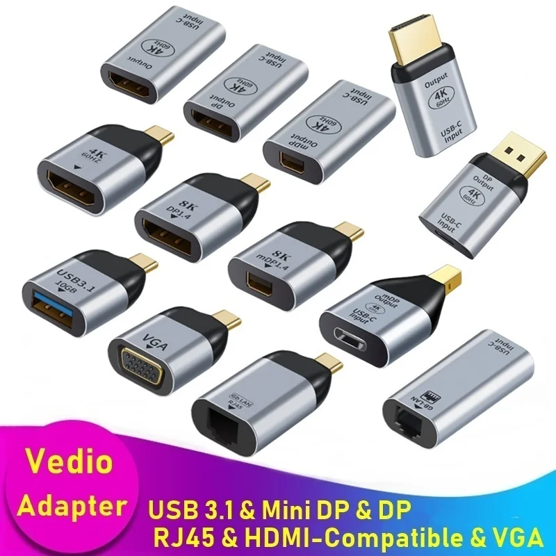 Адаптер USB Type C папа-USB/HDMI-совместимый/DP/VGA/Mini DP/RJ45 мама 4K/8k 60 Гц передача видео для ноутбука телефона Macbook Pro