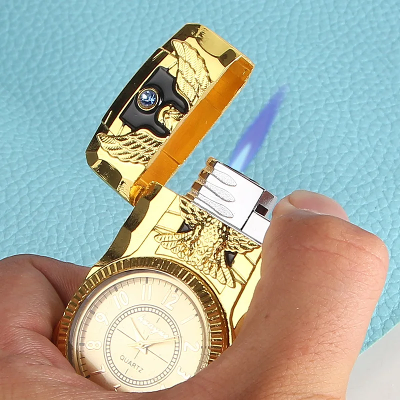 

Metal Highpressure Jet Blue Flame Windproof Lighter Cool Watch Cigar Lighter Butane Inflatable Lighter Mens Smoking Accessories