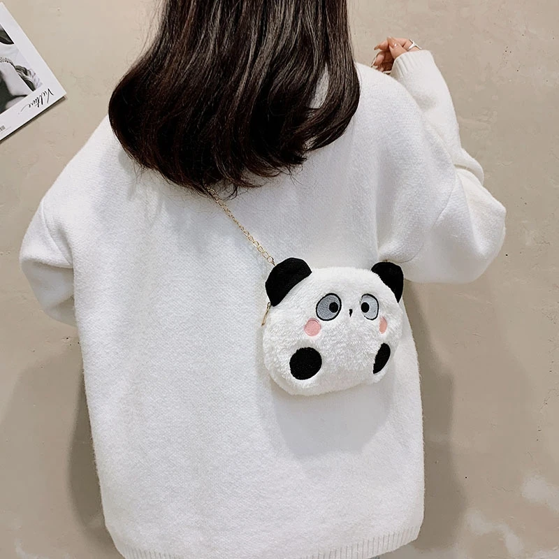 Cute Panda Messenger Bag Creative Fashion Mini Crossbody Bags Women Stylish Plush Chain Shoulder Handbag Purses for Shopping
