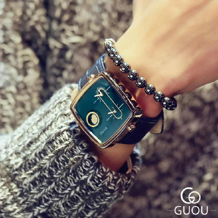 

Часы наручные Guou женские кварцевые, модные брендовые аналоговые водонепроницаемые с квадратным циферблатом, с календарем, спортивные