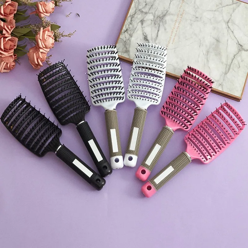 

Swine Bristle Comb Shape Smooth Curly Hair Large Curved Comb Beauty Massage Comb