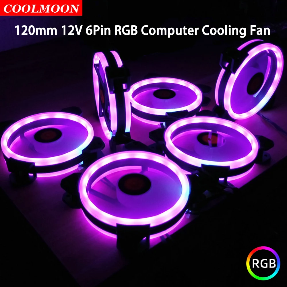 

Охлаждающий кулер Coolmoon 12 В, 6 контактов, вентилятор 12 см, 120 мм, вентилятор RGB, чехол, гидравлический подшипник, бесшумный охладитель «сделай с...