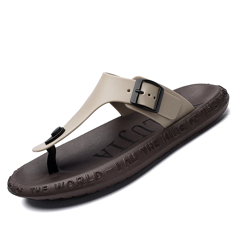 

Qmaigie buckle slippers men 2022 New Summer Men Flip Flops High Quality Beach Sandals Anti-slip Casual Soft Bottom Beach Shoes