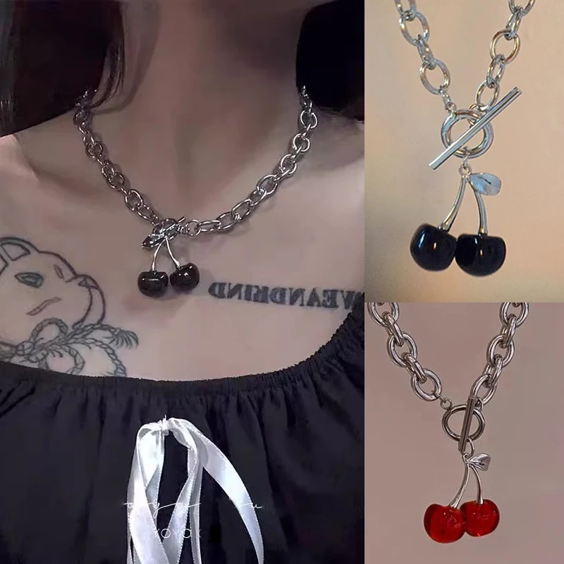 Модное ожерелье с подвеской в виде черной вишни женские металлические цепочки Y2K