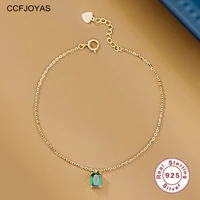 ccfjoyas 925 sterling silver rectangle emerald bracelet simple ins korean temperament gold chian bracelet fine jewelry gift