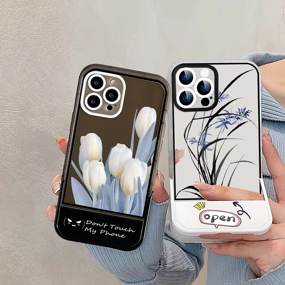 

Flowers Floral Stand Holder Case for iPhone 14ProMax 14Plus 13 12 11 Pro Max Soft Transparent Silicone Protection Shell Capas