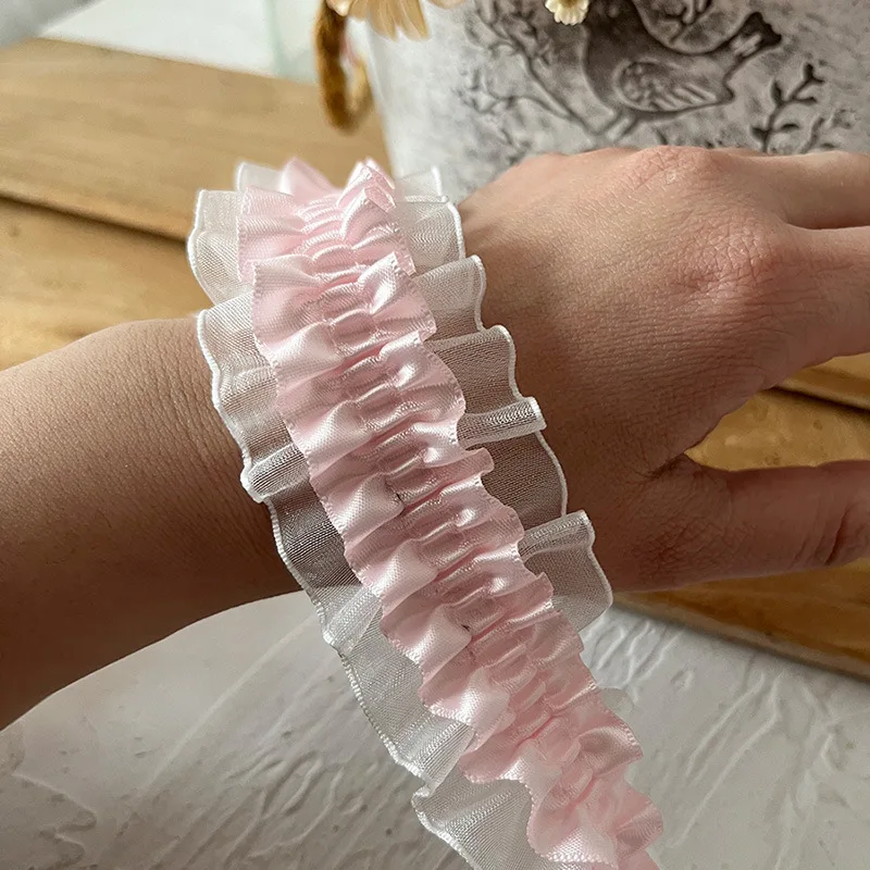 Розовая эластичная кружевная лента для рукоделия 4x100 см