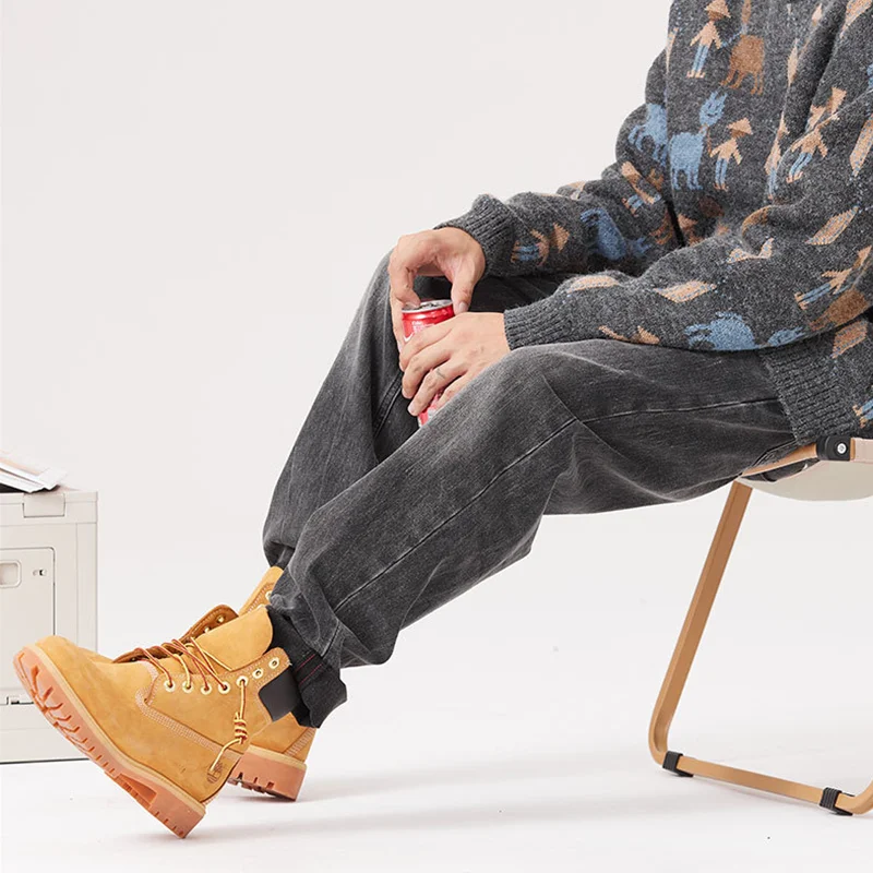 Men Clothing New Pattern Recreational Vintage Broad Leg Black Jeans Straight Cylinder Large  Loose Trousers Autumn Female Sex