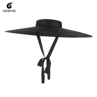 gemvie black wide brim chinese hat straw hat summer hats for women ribbon beach cap boater fashionable sun hat with chin strap