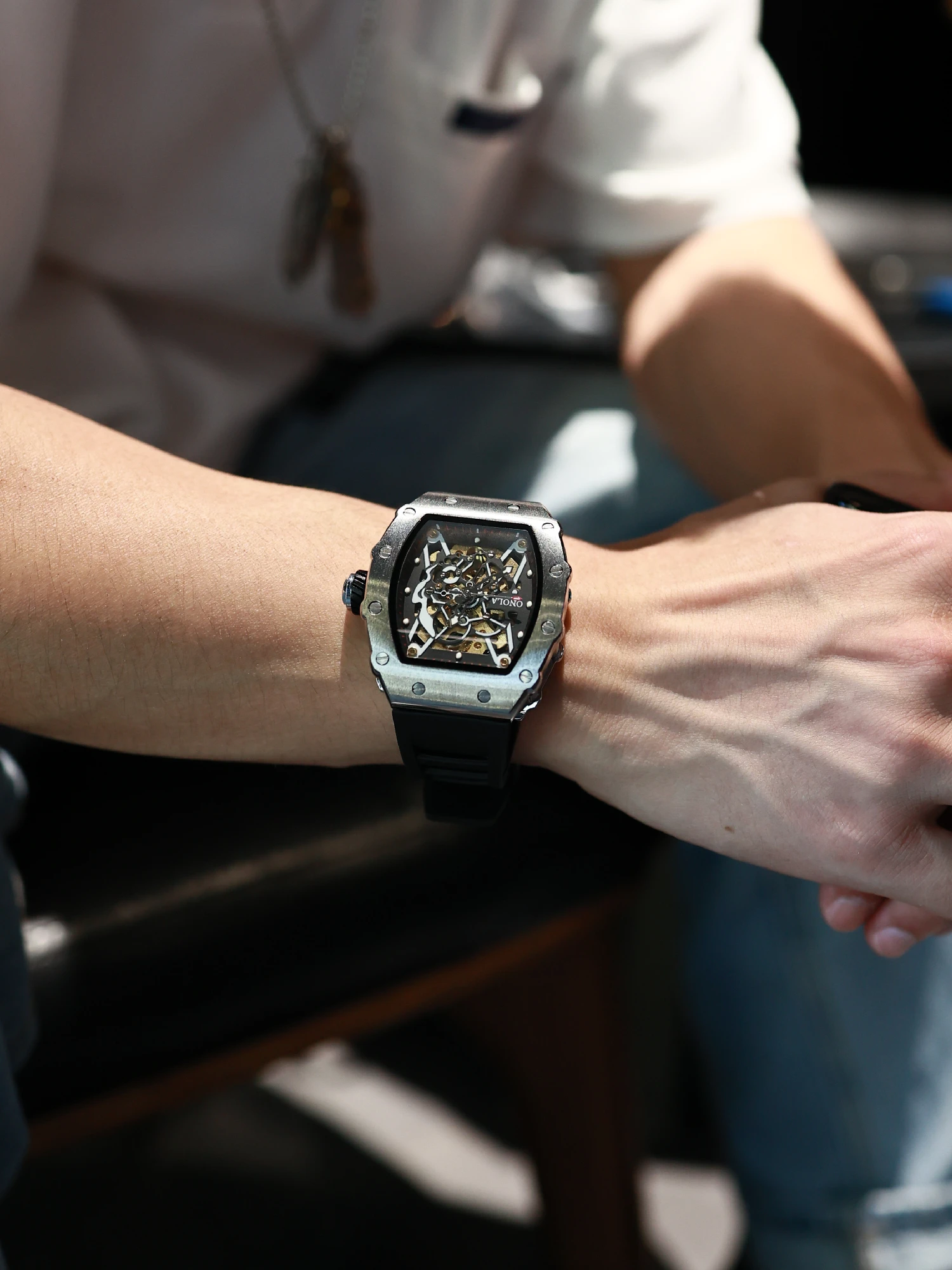

Men's Large Dial Men's Mechanical Wormhole Concept Tonneau Pure Mechanical Watch RM Men's Watch Boys