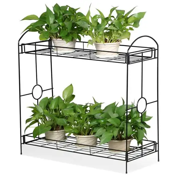 

x 13" x 32" 2-Tier Black Iron and Metal Plant Stand