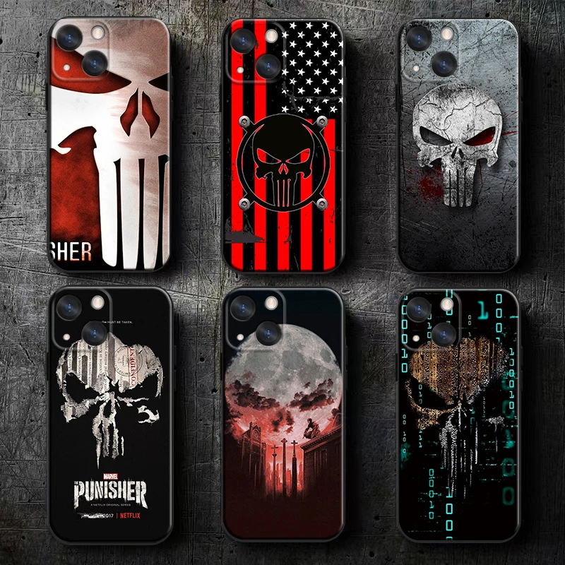 

Marvel Superhero Punisher Phone Case For Apple iPhone 14 13 12 11 SE XS XR X 7 8 6 S mini Plus Pro MAX 2020 Black Cover