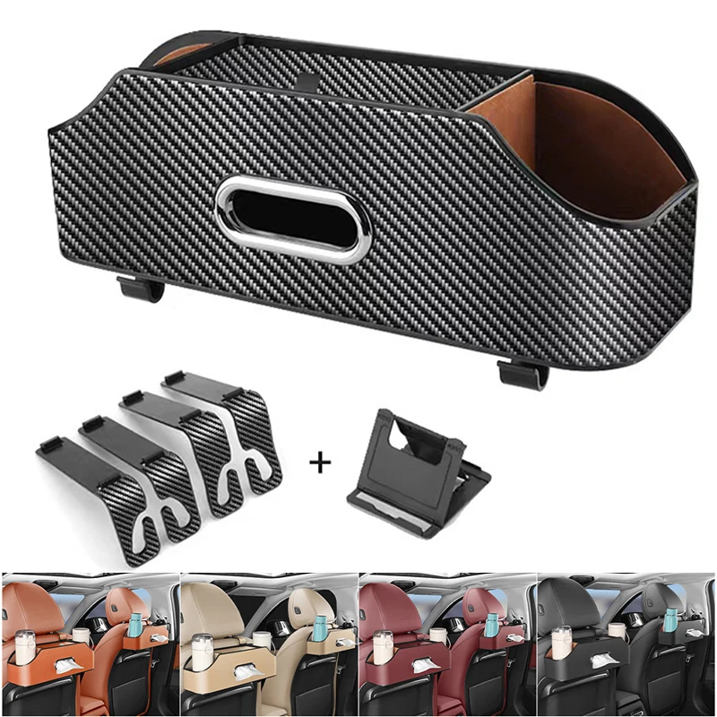 

New Leather Auto Seat Back Storage Bag Organizer Hanging Bag Paper Towel Box Phone Storage Trash Organizer Car Interior Tool