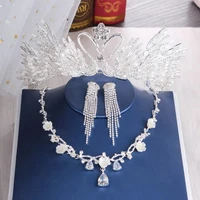 luxury silver bride crowns earrings necklace set elegant bridal jewelry accessories wedding women swan shaped crystal headpiece