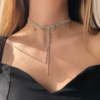 korean fashion bow simple temperament diamond inlaid collarbone geometric necklace for women 2022 elegant luxury jewelry gifts