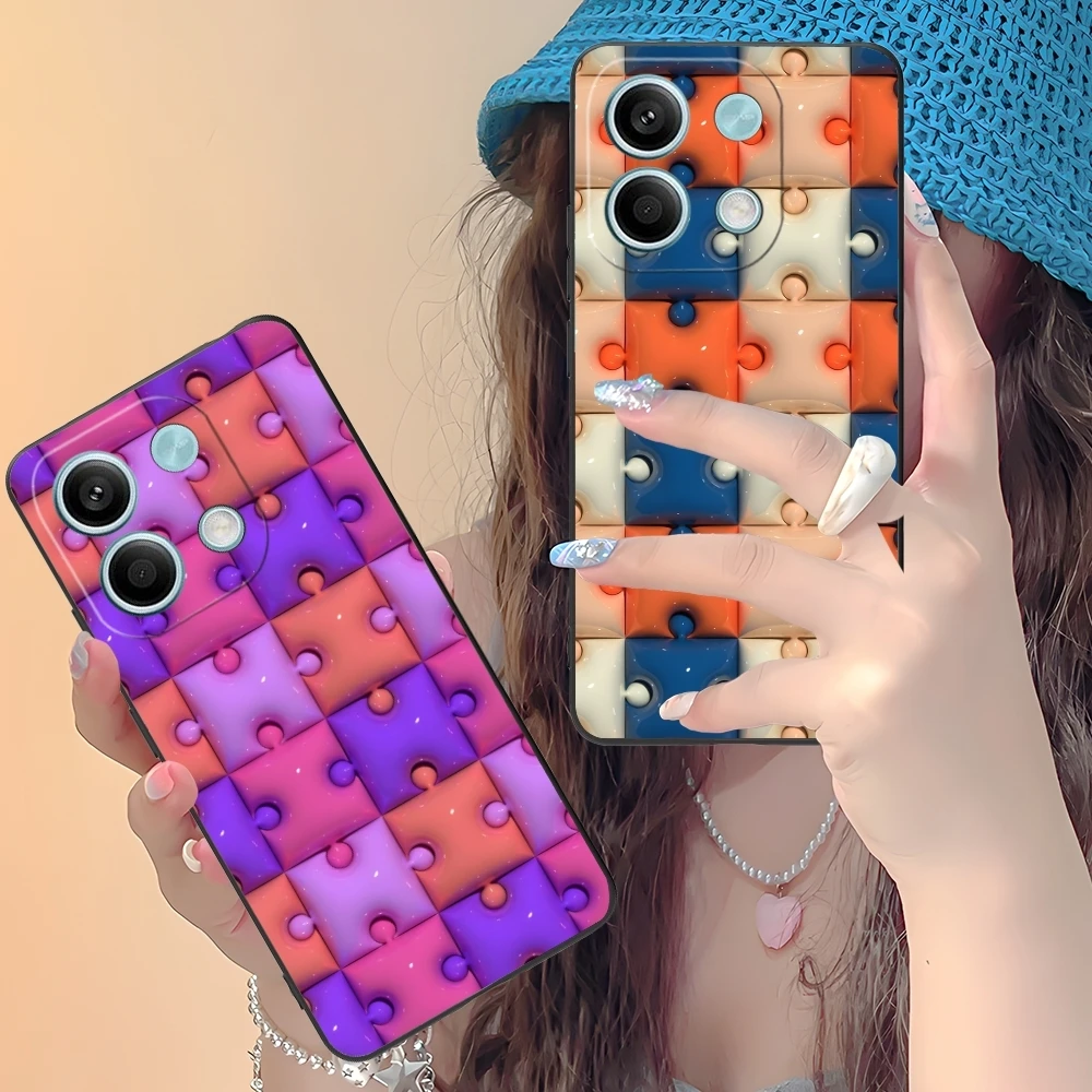 Puzzle Fashion Pretty Mobile Cell Phone Case for Xiaomi Redmi Note 13 12 11 10 9 8 7 6 S A Pro Lite Plus 5G Black Cover Shell