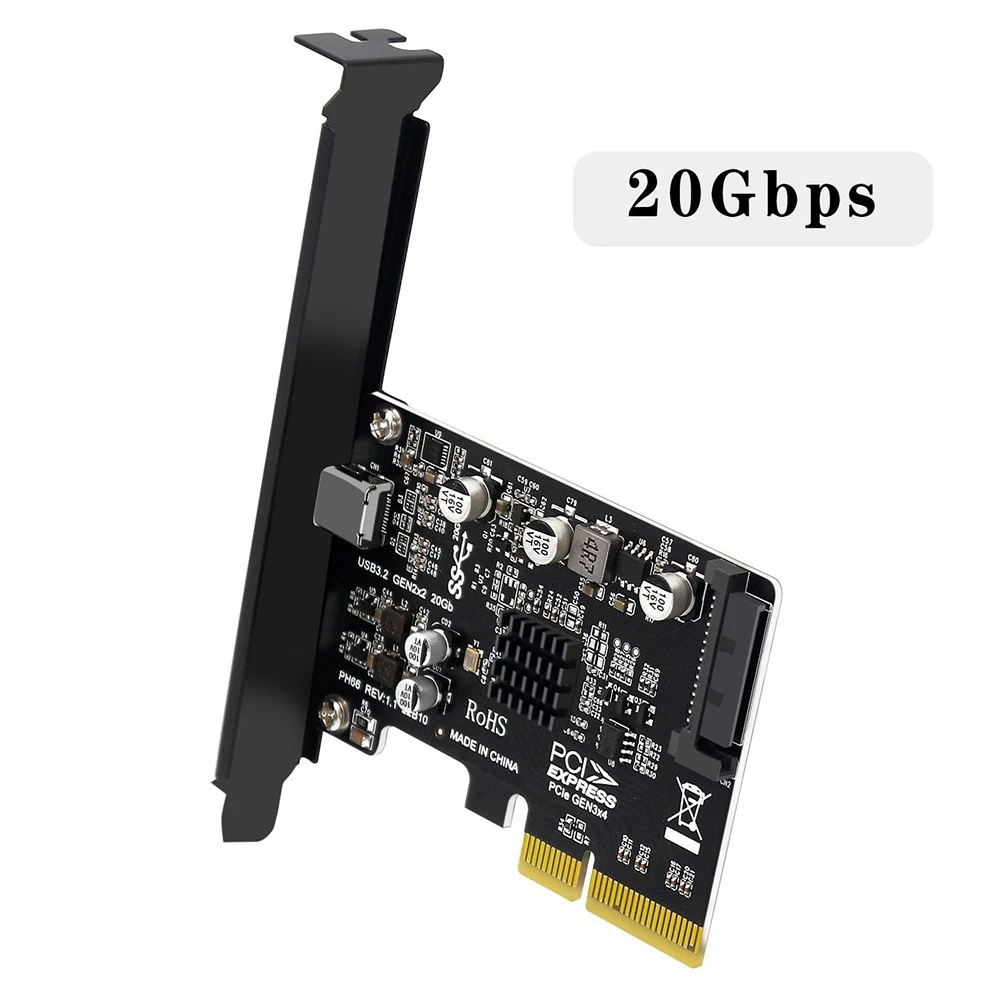 USB PCIE-карта Type C PCI-Express 4X к 3 2 Gen 2X2 (20 Гбит/с) Чипсет ASM3242 для 8/10/Linux