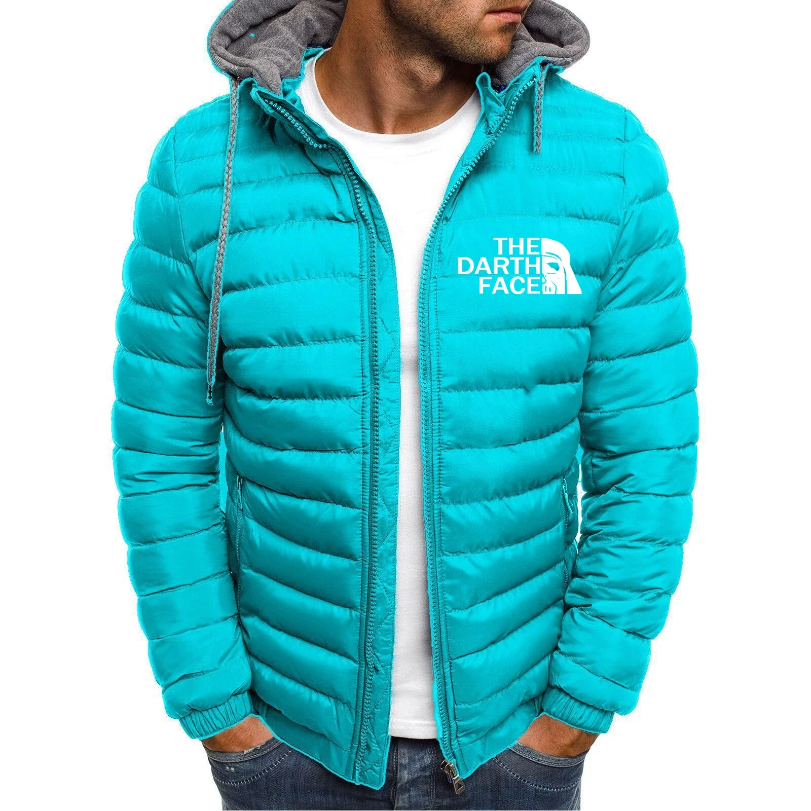 Мужской пуховик с логотипом DARTH FACE Модная стильная зимняя куртка капюшоном и на
