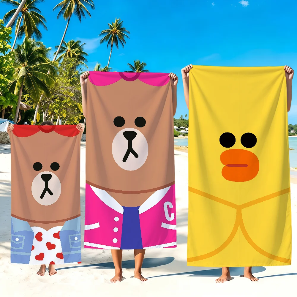 Фото Пляжные полотенца Bear Fun Face Art L-Line F-Friends Brown C-Cony Sally: мягкие, быстросохнущие, для бассейна, путешествий, спортзала, спа, спорта, подарок №1