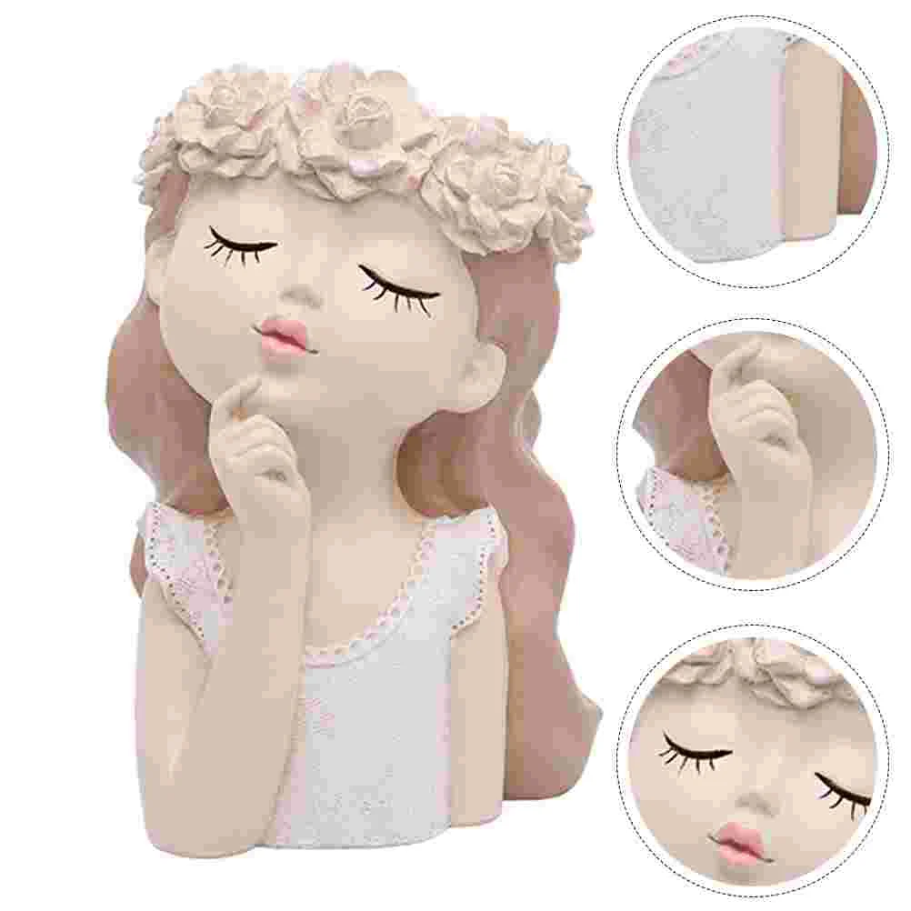 

1 pc Art Flower Vase Girls Succulent Flower Pot Resin Girl Plant Pot Fairy Girls Face Vase Plant Container Vase