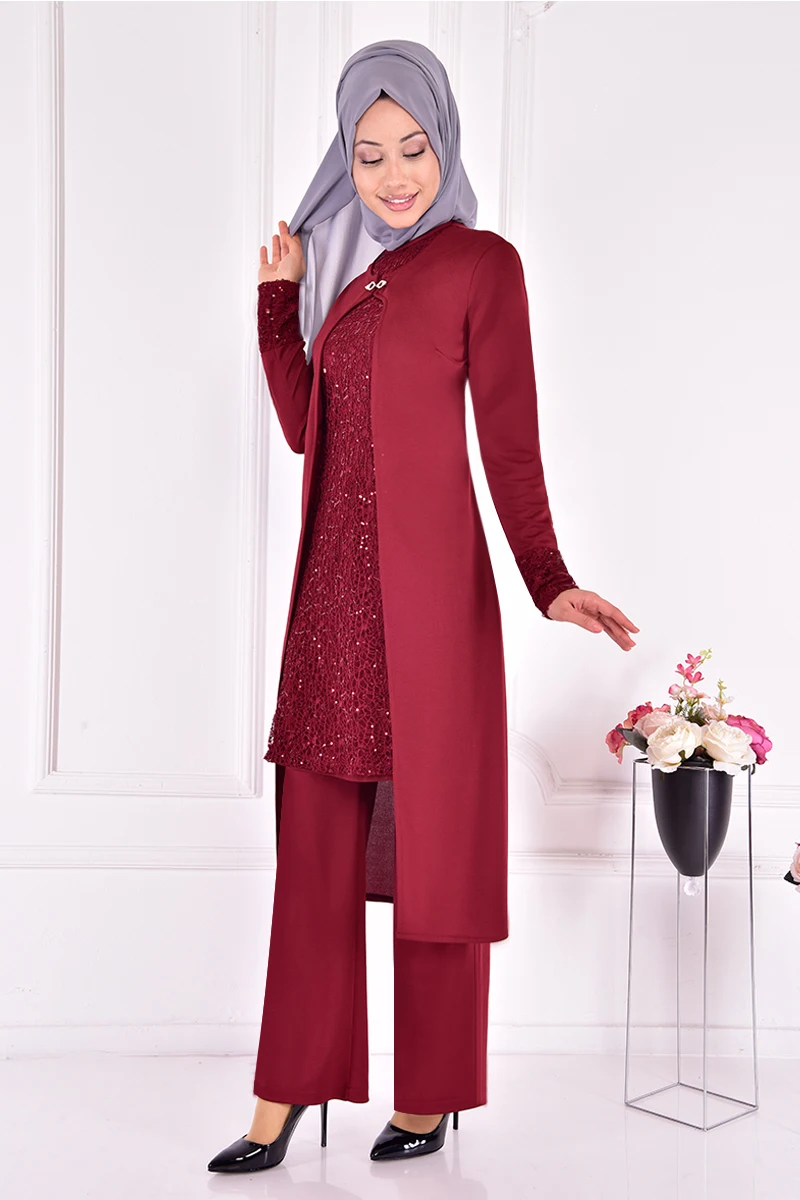 Шикарный комбинированный бордовый мусульманский женский наряд, сшитый женский наряд, Abaya, платье, Турция, магазин, мусульманский хиджаб, пла...