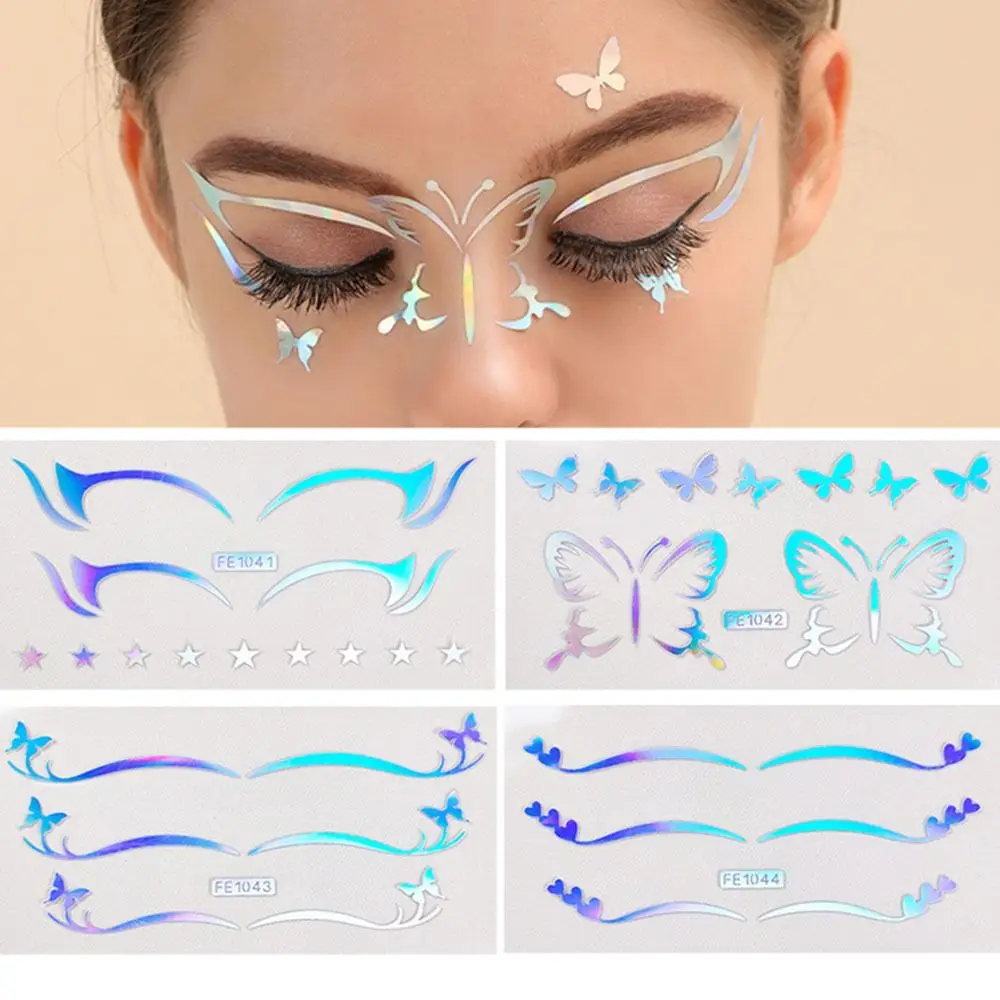 

Silver Glitter Temporary Tattoo Sticker Waterproof Laser Face Sticker Fashion Makeup Eyeliner Sticker for Women Party Festival