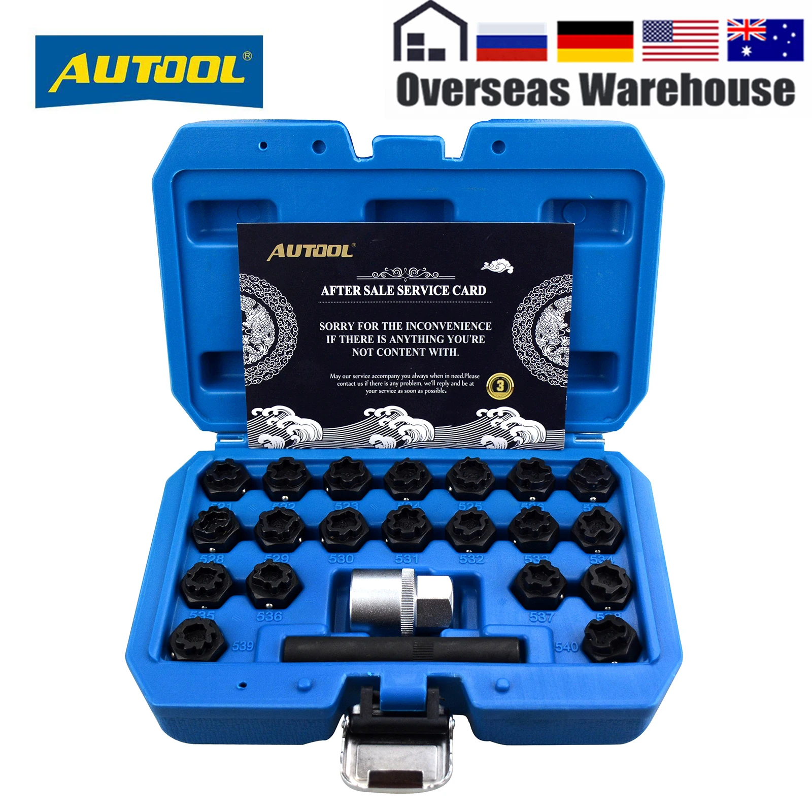 

AUTOOL 22pcs Wheel Anti-Theft Lock Key Removal Tool with Socket 1/2 inch 12.7mm Adapter for VW Audi Lug Nuts Screw Remover Set
