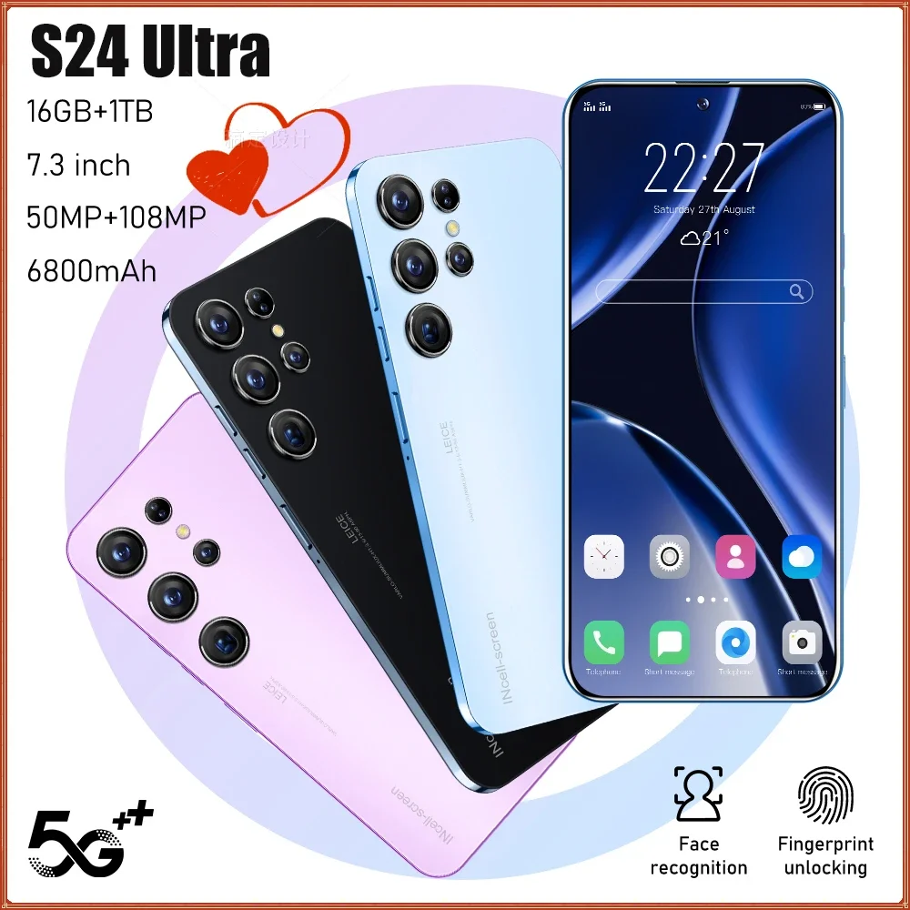 

Global Version S24 Ultra Smart Phone 5G Android Mobile Phones 6.7Inch HD Full Screen Face ID 16GB+1TB Dual Sim Cards Cell Phone